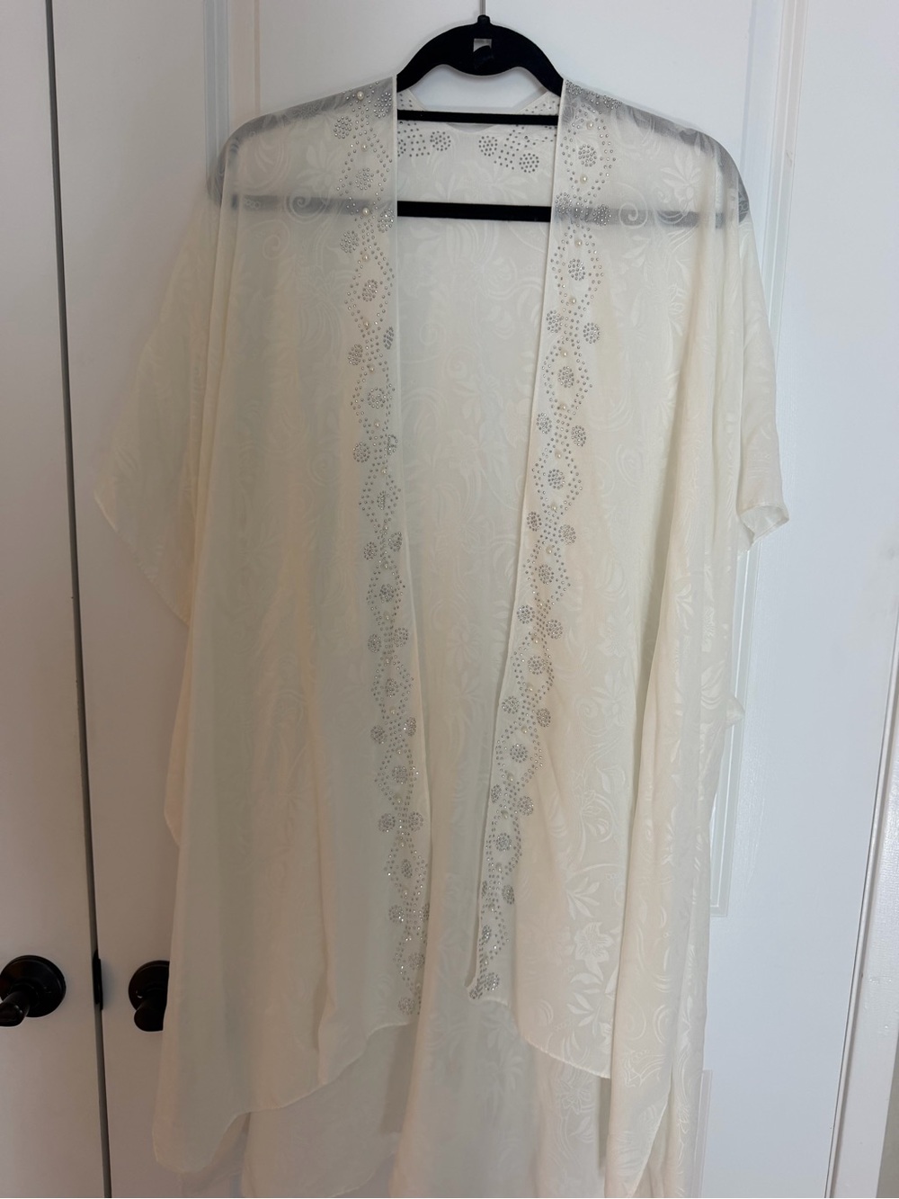 Ivory Women's Swim Coverup Kimono with Embellished Trim